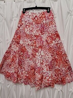 Ruby Rd. Coral and Pink Tiered A-Line Maxi Skirt